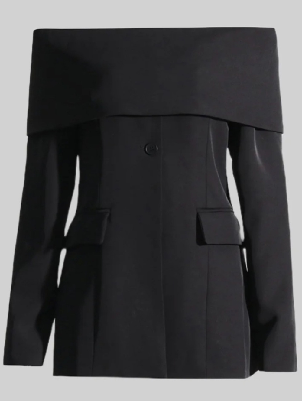 Sierra Darien Black Off Shoulder Portrait Collar Blazer Jacketf